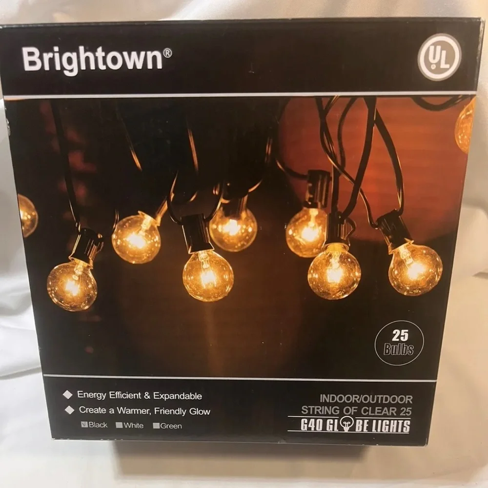 Brightown 25ft G40 indoor/Outdoor String Lights 25 incadescent Bulbs - Black